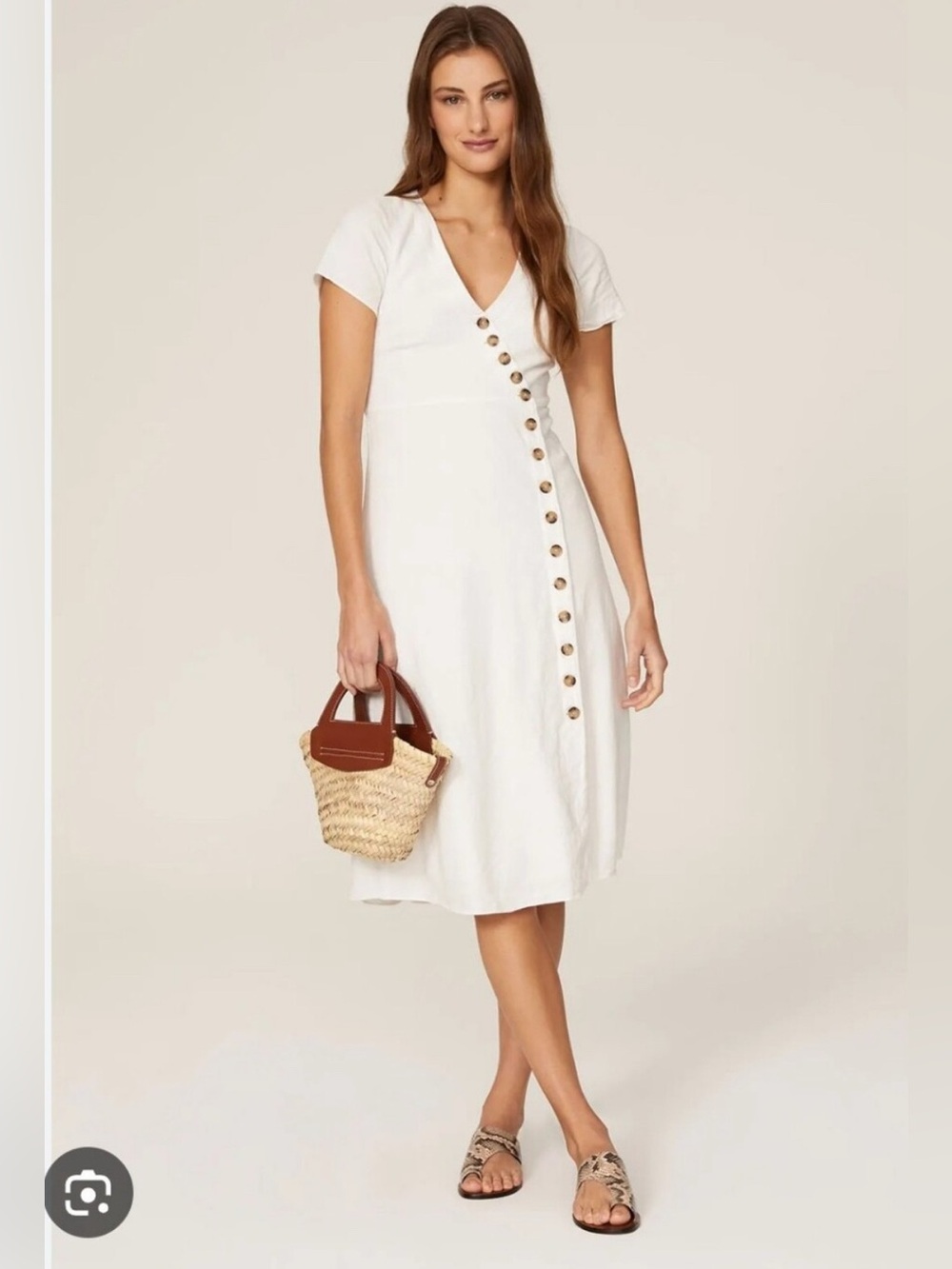 Madewell White Button Front Linen Blend Mini Dress